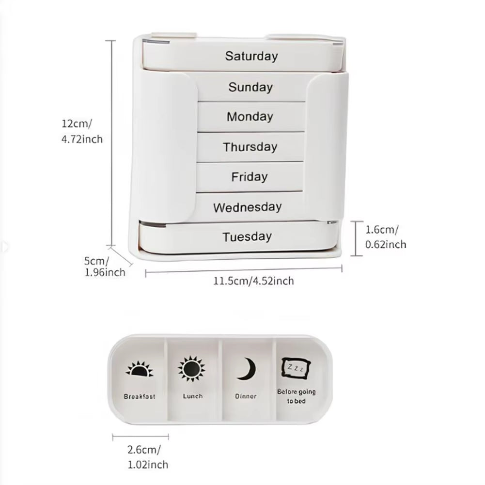 1Pc Extra Large Weekly Pill Organizer Compact Design Medicine Box Portable 7-Day Slots Pill Container Travel Separate Pill Case