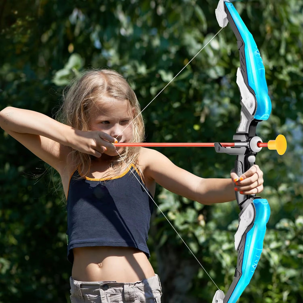 Kids Bow and Arrow Set, LED Light up Archery Toys Set for Kids Ages 4-8 8-12, with 10 Suction Cup Arrows, Target & Quiver, Boys