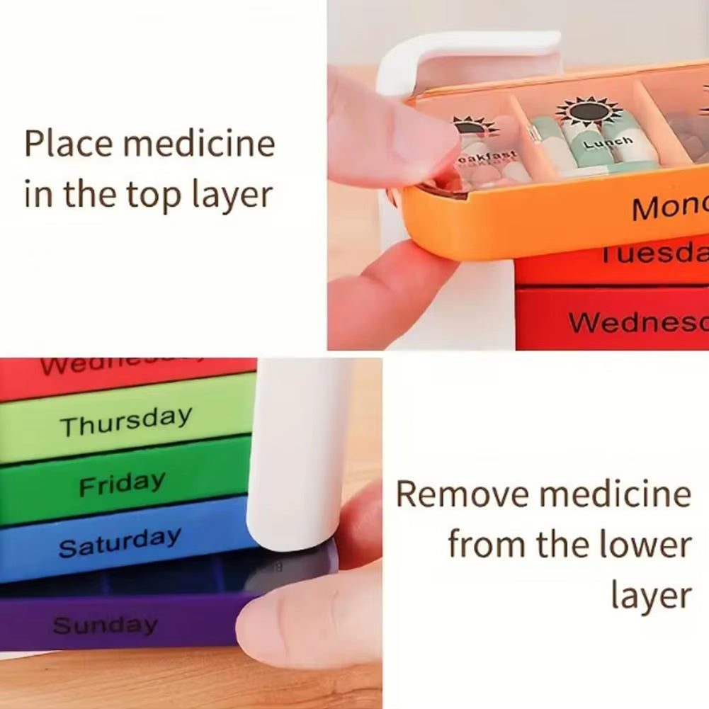 1Pc Extra Large Weekly Pill Organizer Compact Design Medicine Box Portable 7-Day Slots Pill Container Travel Separate Pill Case